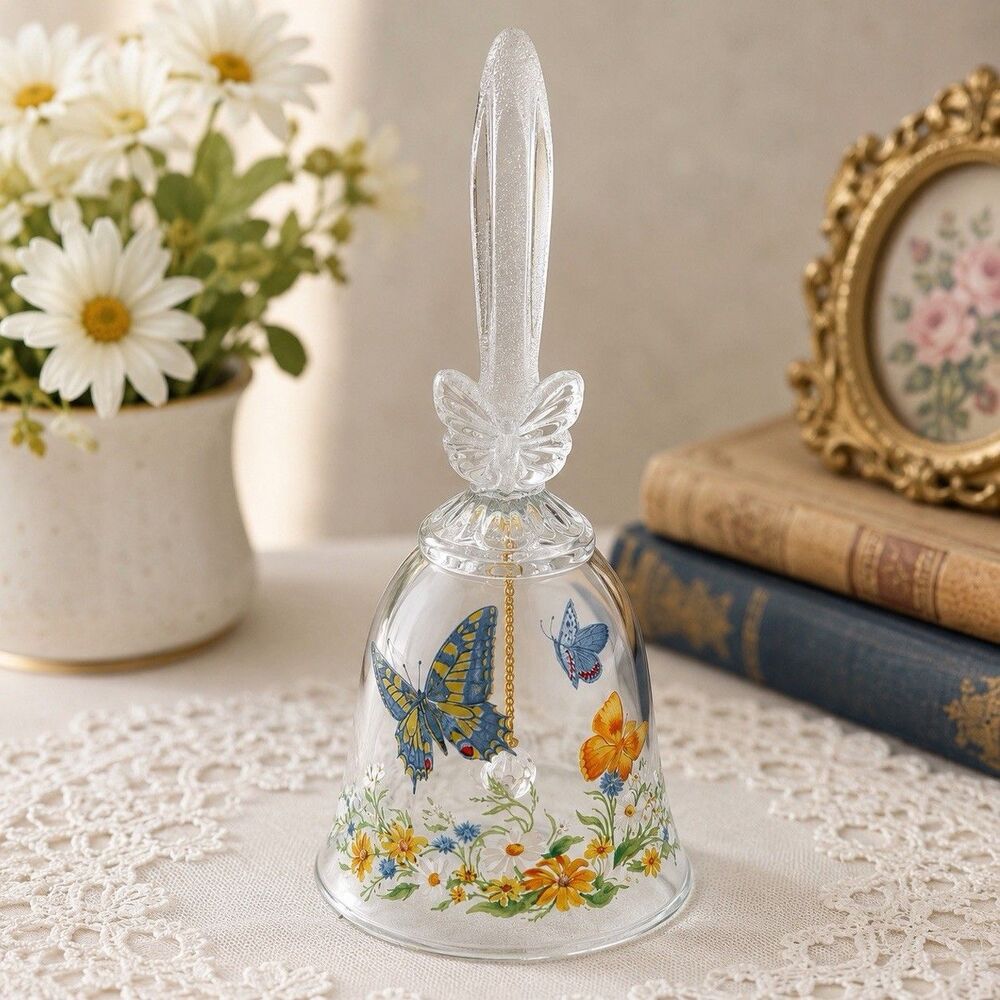 Vintage Avon 1990 Butterfly Bell 24% Lead Crystal Floral Glass Butterfly Handle